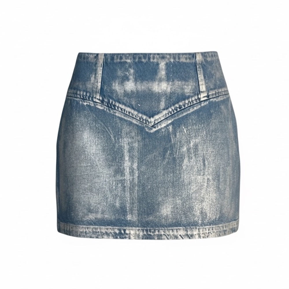 NWT House of Harlow 1960 Metallic Coated Denim Mini Skirt